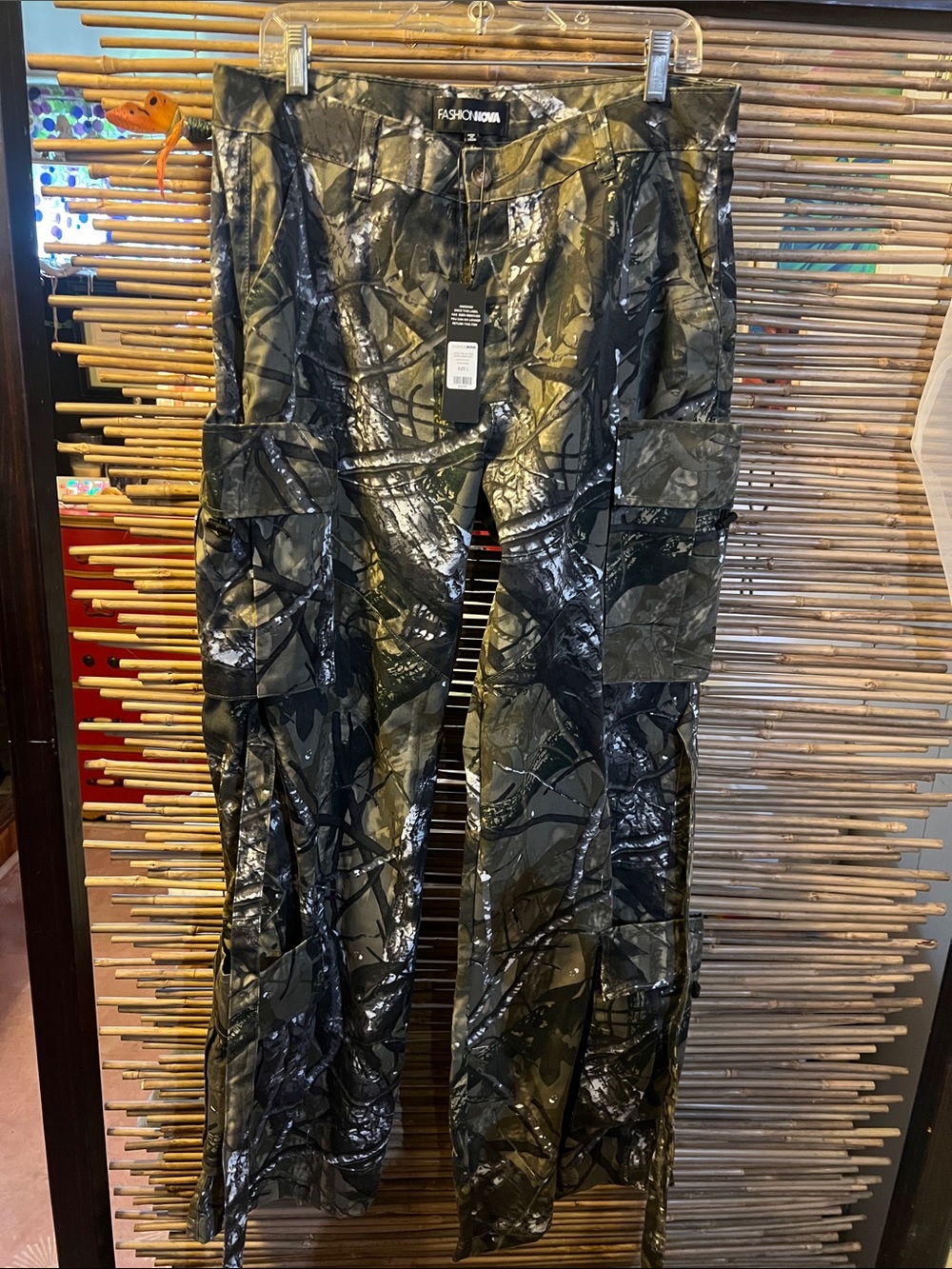 Fashion Nova Olive & Black Wide Leg Cargo Pants
